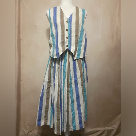 Handmade women's maxi skirt and vest set vertical stripe cottage prairie EUC - Picture 2 of 7